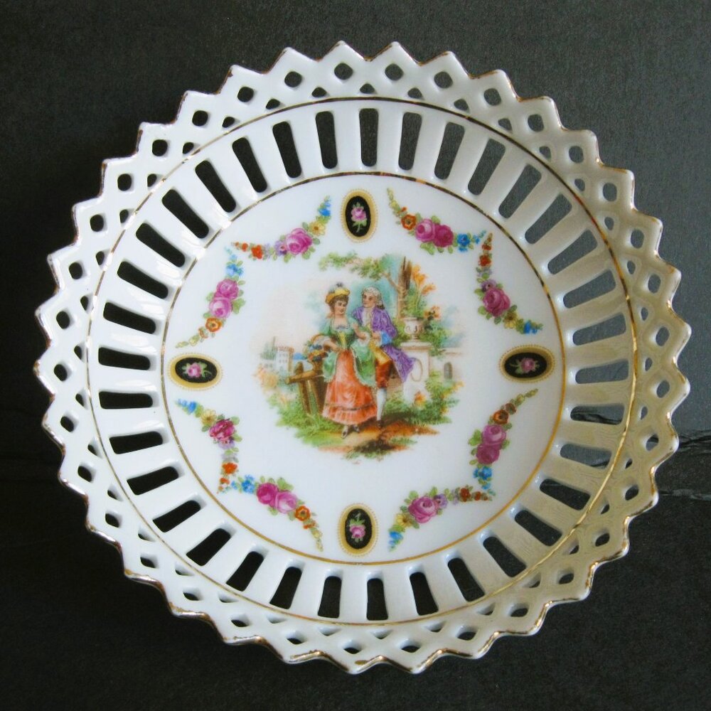Antique Reticulated Round Porcelain Dish Small Collectible 1800's